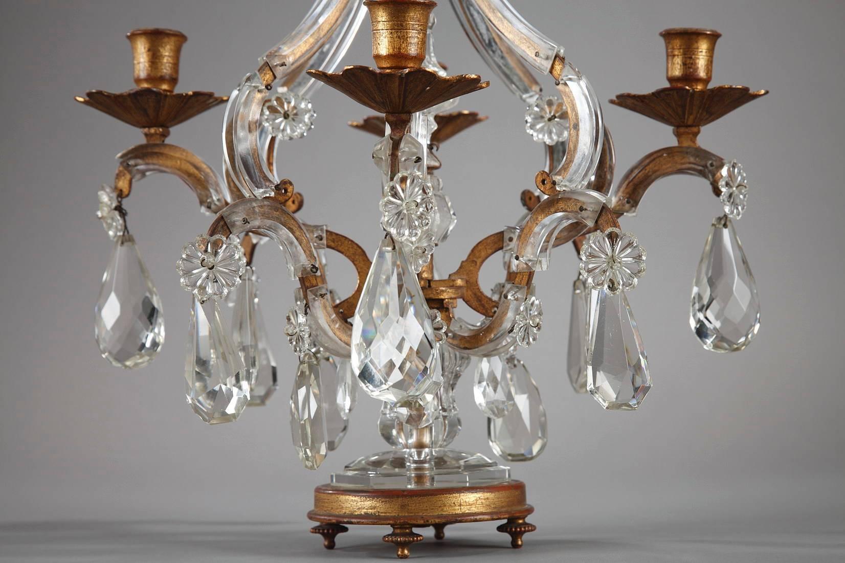 Louis XV Late 19th Century Pair of Crystal and Gilt Bronze Candelabra