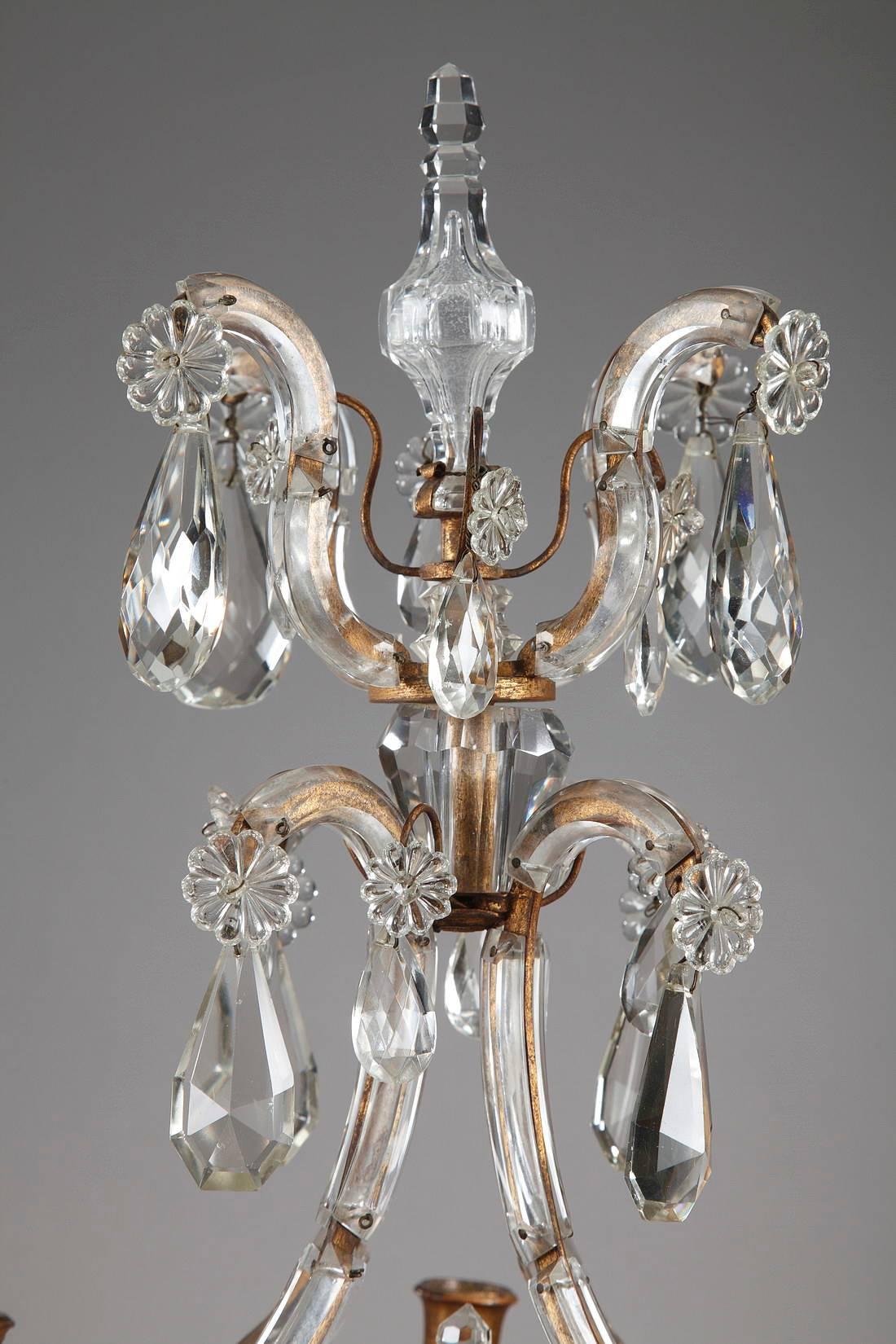 French Late 19th Century Pair of Crystal and Gilt Bronze Candelabra