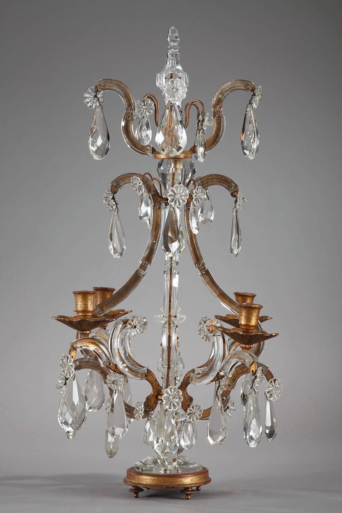 Late 19th Century Pair of Crystal and Gilt Bronze Candelabra In Good Condition In Paris, FR