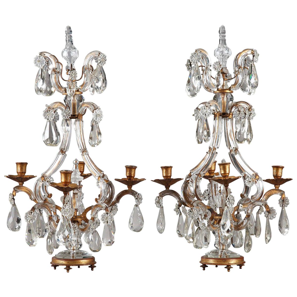 Late 19th Century Pair of Crystal and Gilt Bronze Candelabra