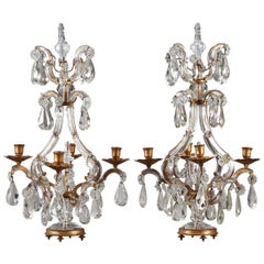 Antique Late 19th Century Pair of Crystal and Gilt Bronze Candelabra