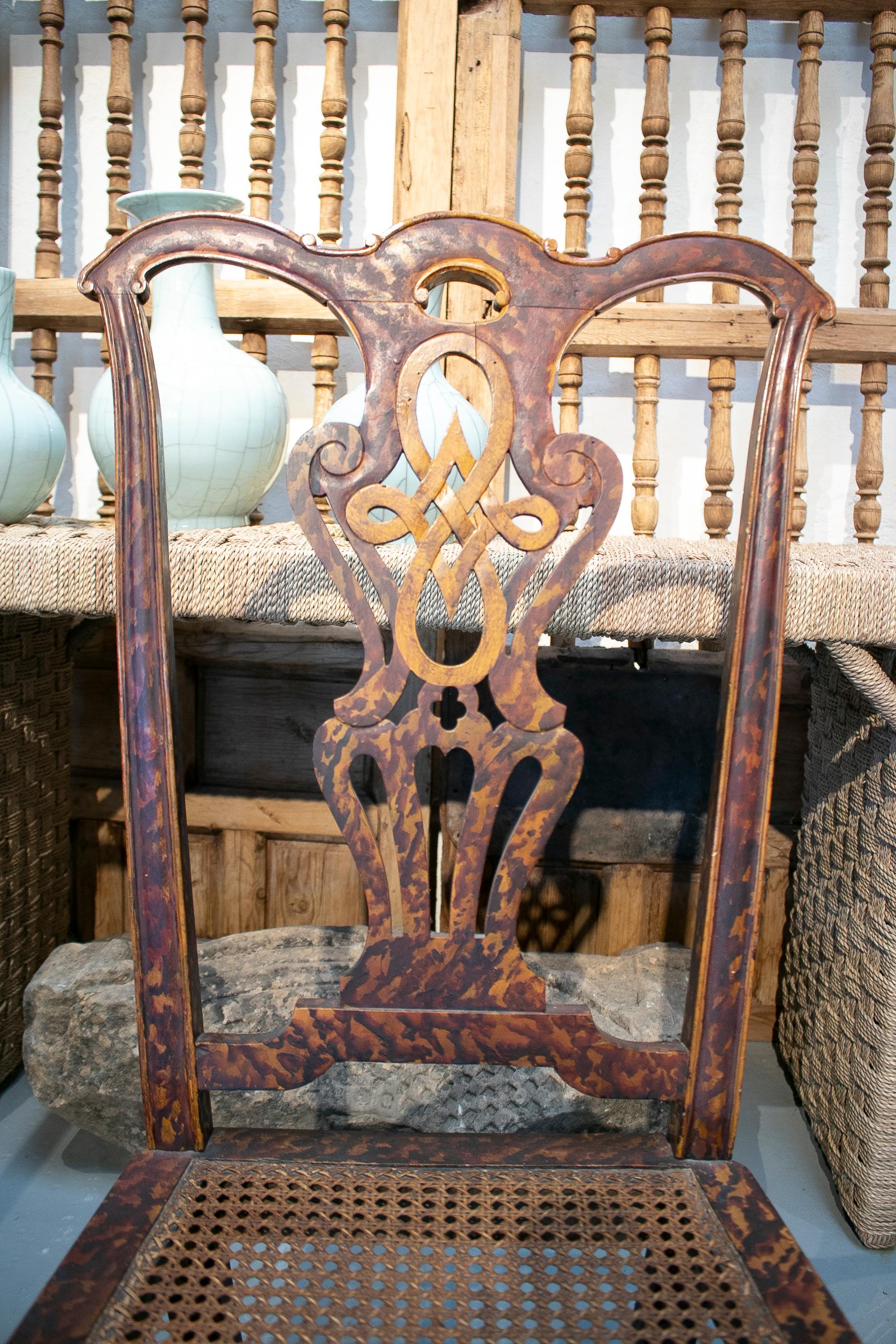 Late 19th Century Pair of English Chippendale Style Chairs with Faux Marbling 2