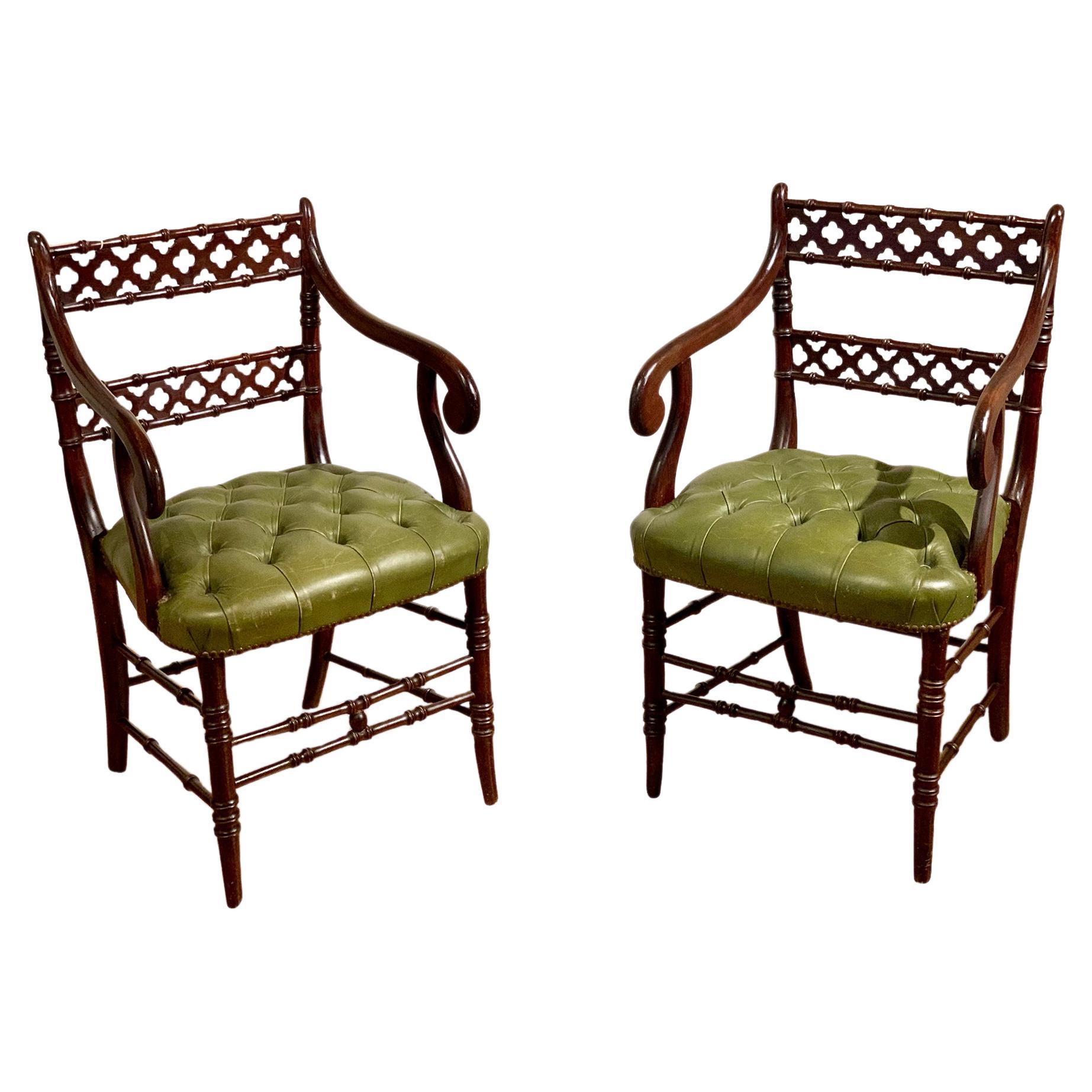 Late 19th Century Pair of English Mahogany Armchairs