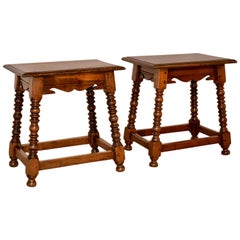 Late 19th Century Pair of English Oak Stools