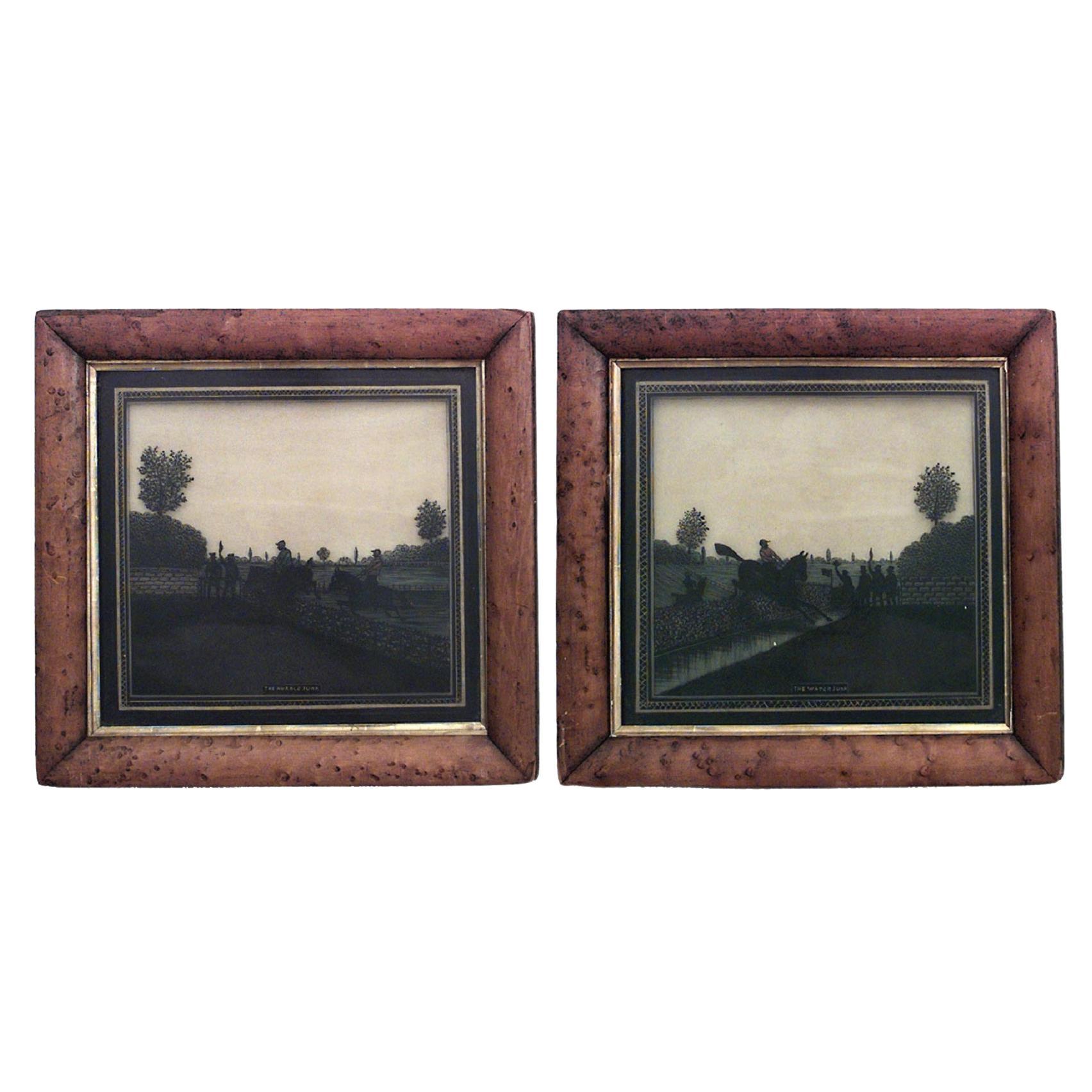 Paire de silhouettes victoriennes anglaises de Steeplechases de la fin du XIXe siècle