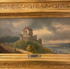 Late 19th Century Pair of European Castle Landscape Paintings by M. Day