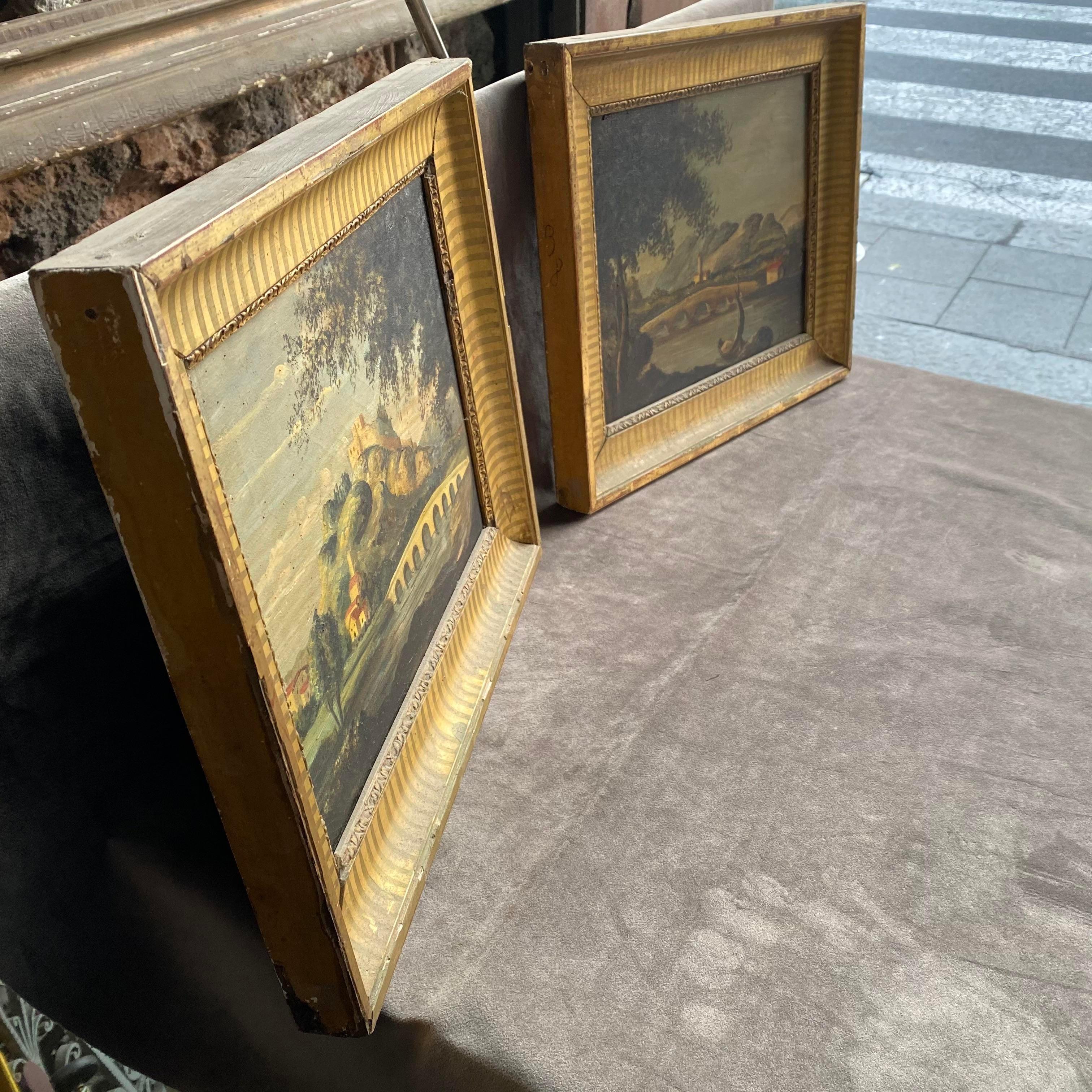 Hand-Painted Late 19th Century Pair of Framed Oil on Canvas English Landscapes