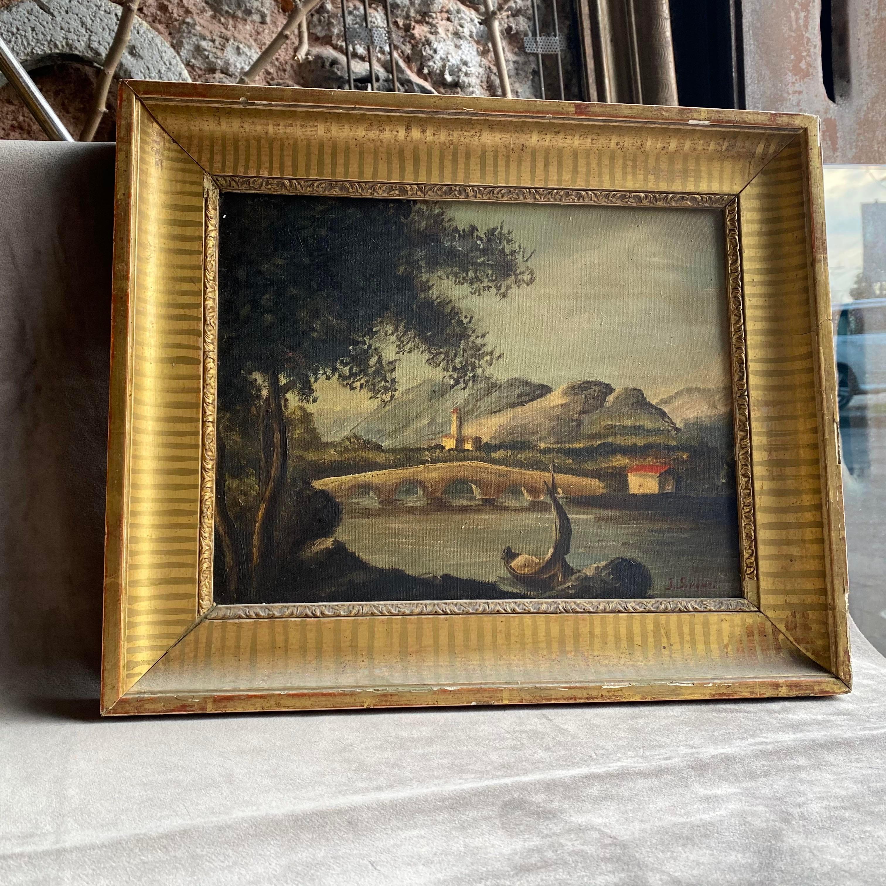 Giltwood Late 19th Century Pair of Framed Oil on Canvas English Landscapes