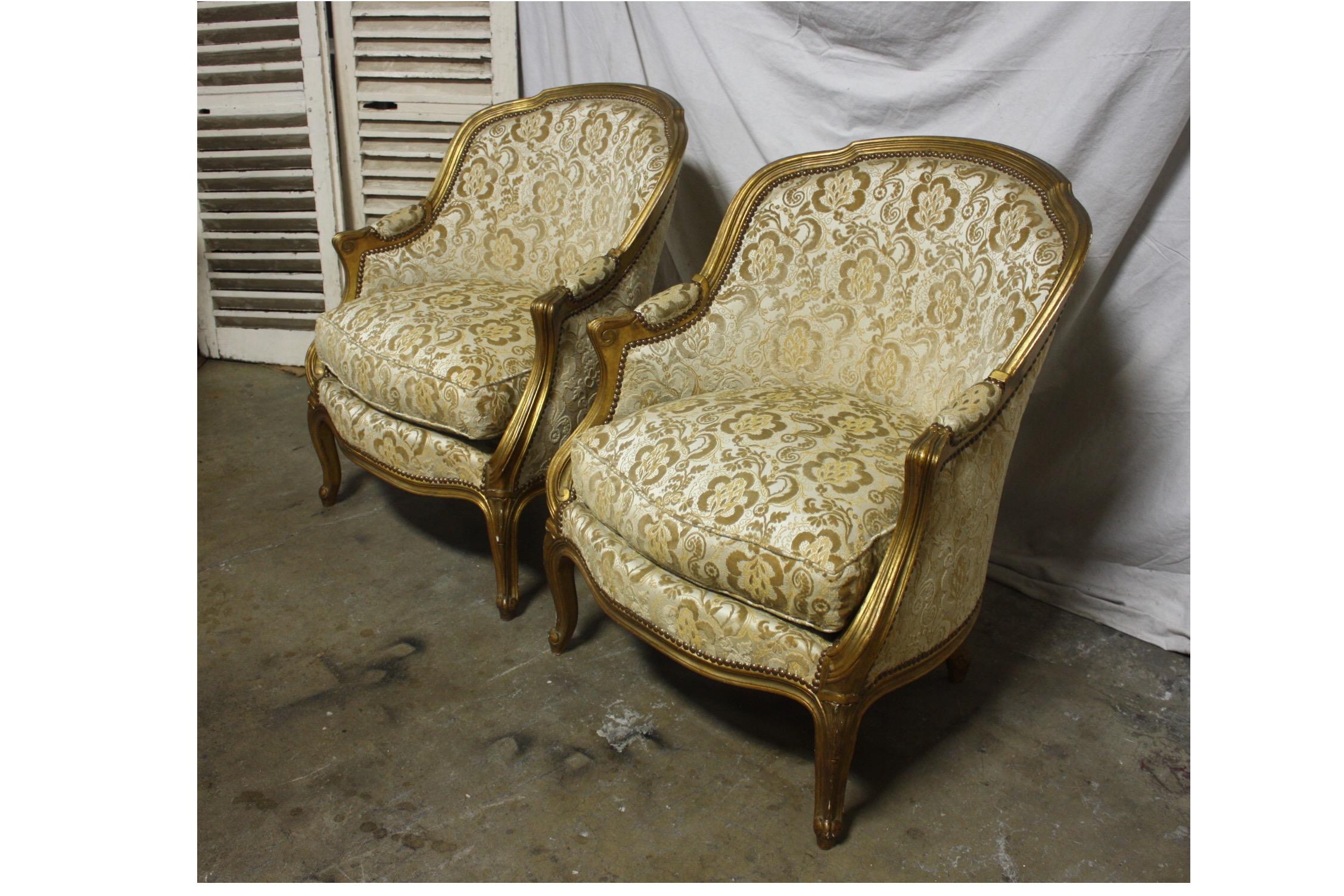 Late 19th century pair of French bergere chairs.