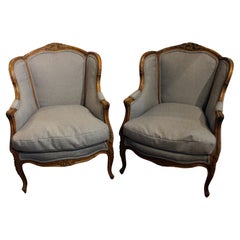 Late 19th Century Pair of French Bergères à Oreilles Chairs