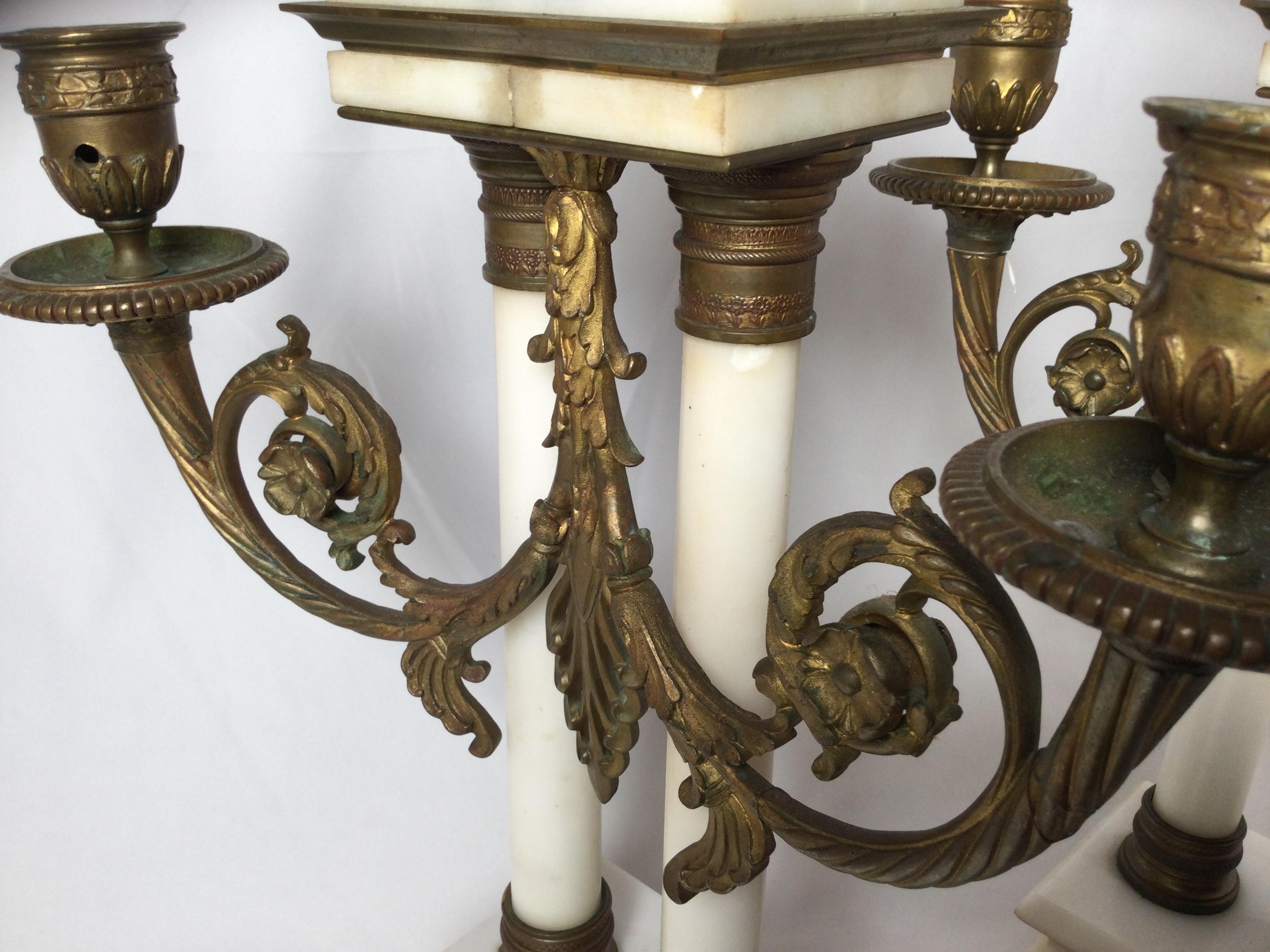Late 19th Century Pair of  French Bronze and Marble Candelabras For Sale 8
