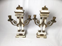 Late 19th Century Pair of  French Bronze and Marble Candelabras