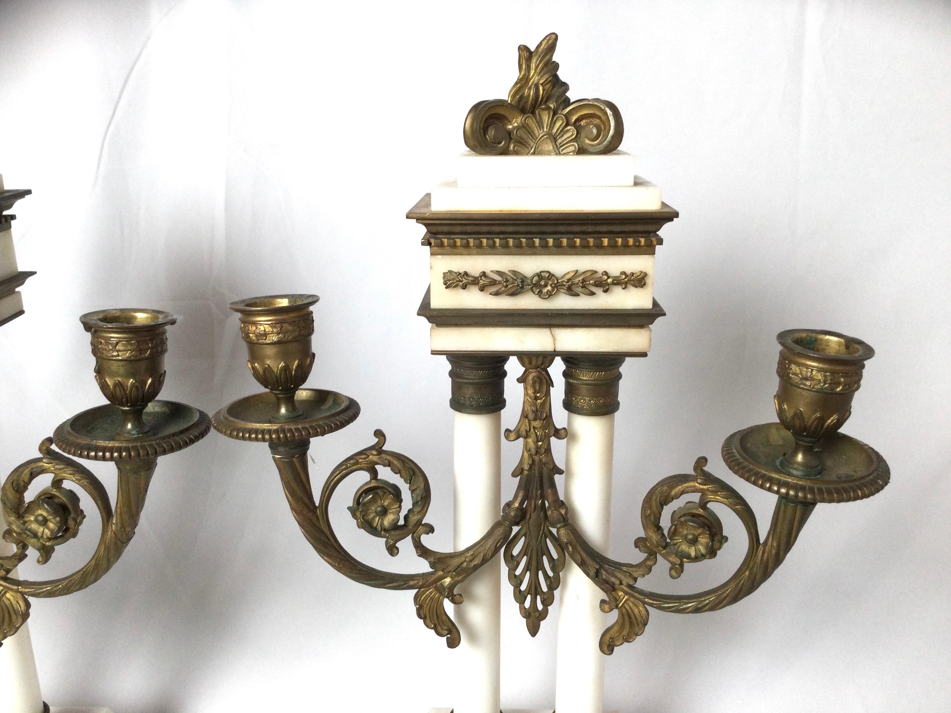 Late 19th Century Pair of  French Bronze and Marble Candelabras In Good Condition For Sale In Lambertville, NJ