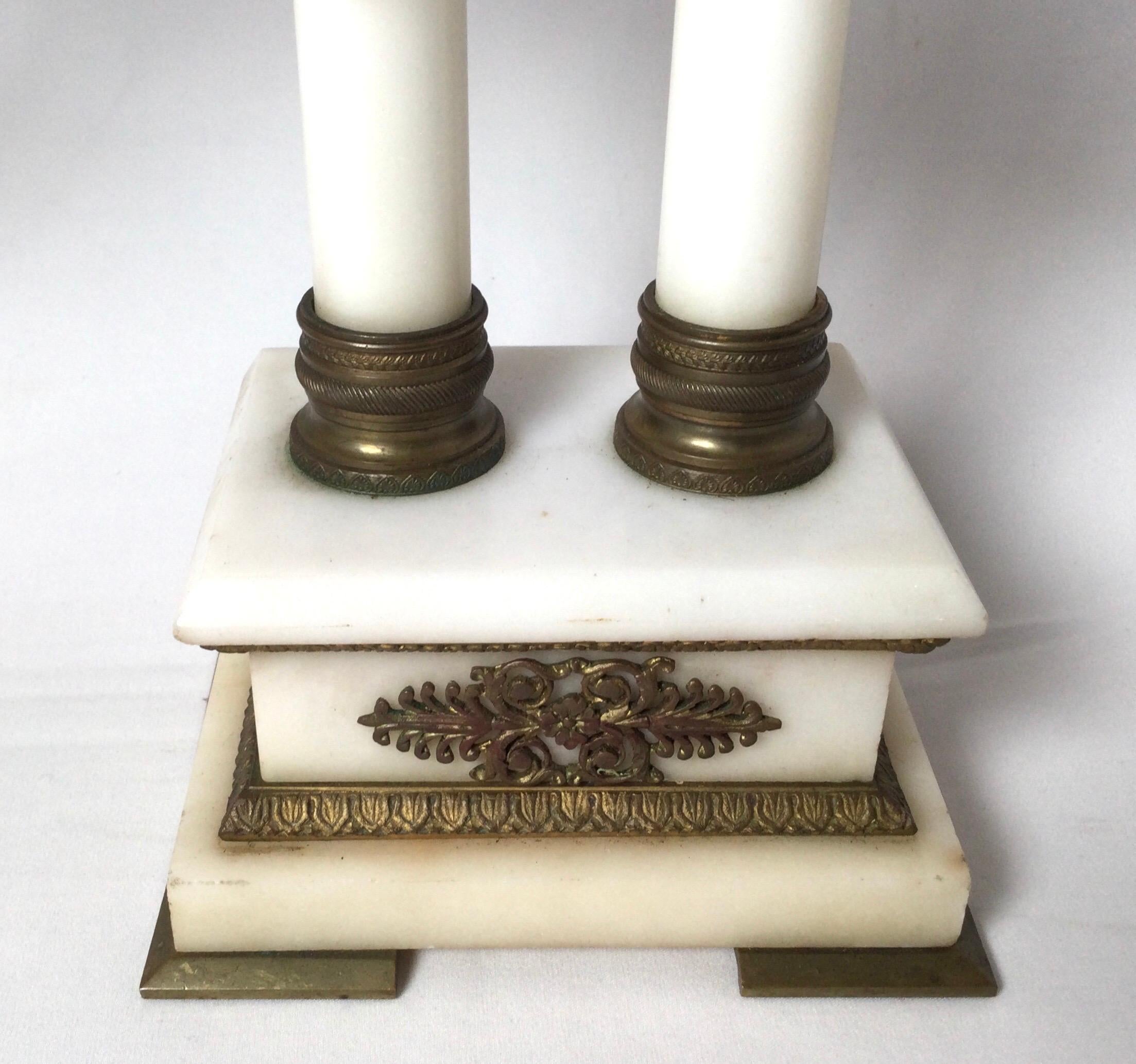 Late 19th Century Pair of  French Bronze and Marble Candelabras For Sale 1