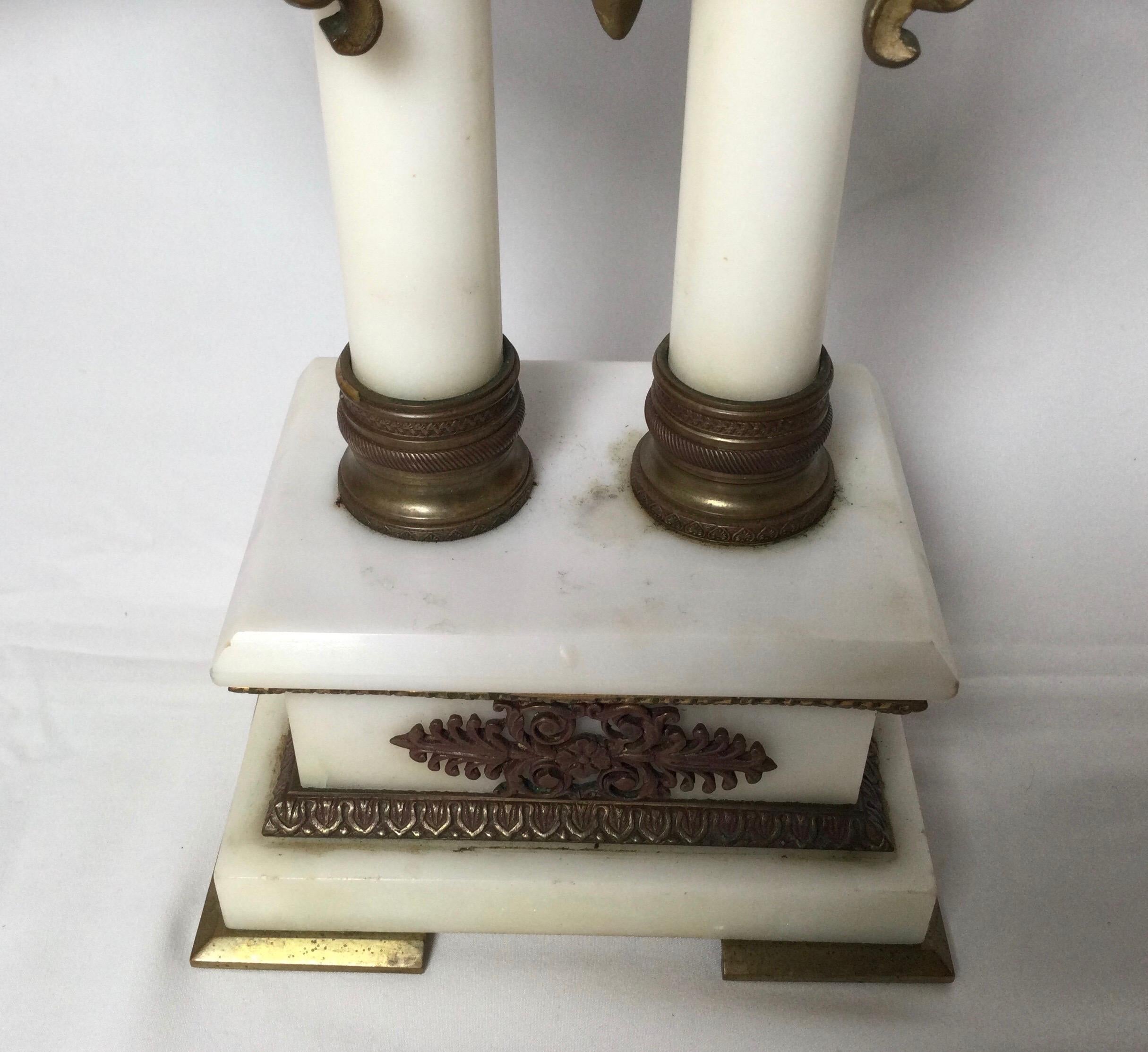 Late 19th Century Pair of  French Bronze and Marble Candelabras For Sale 2