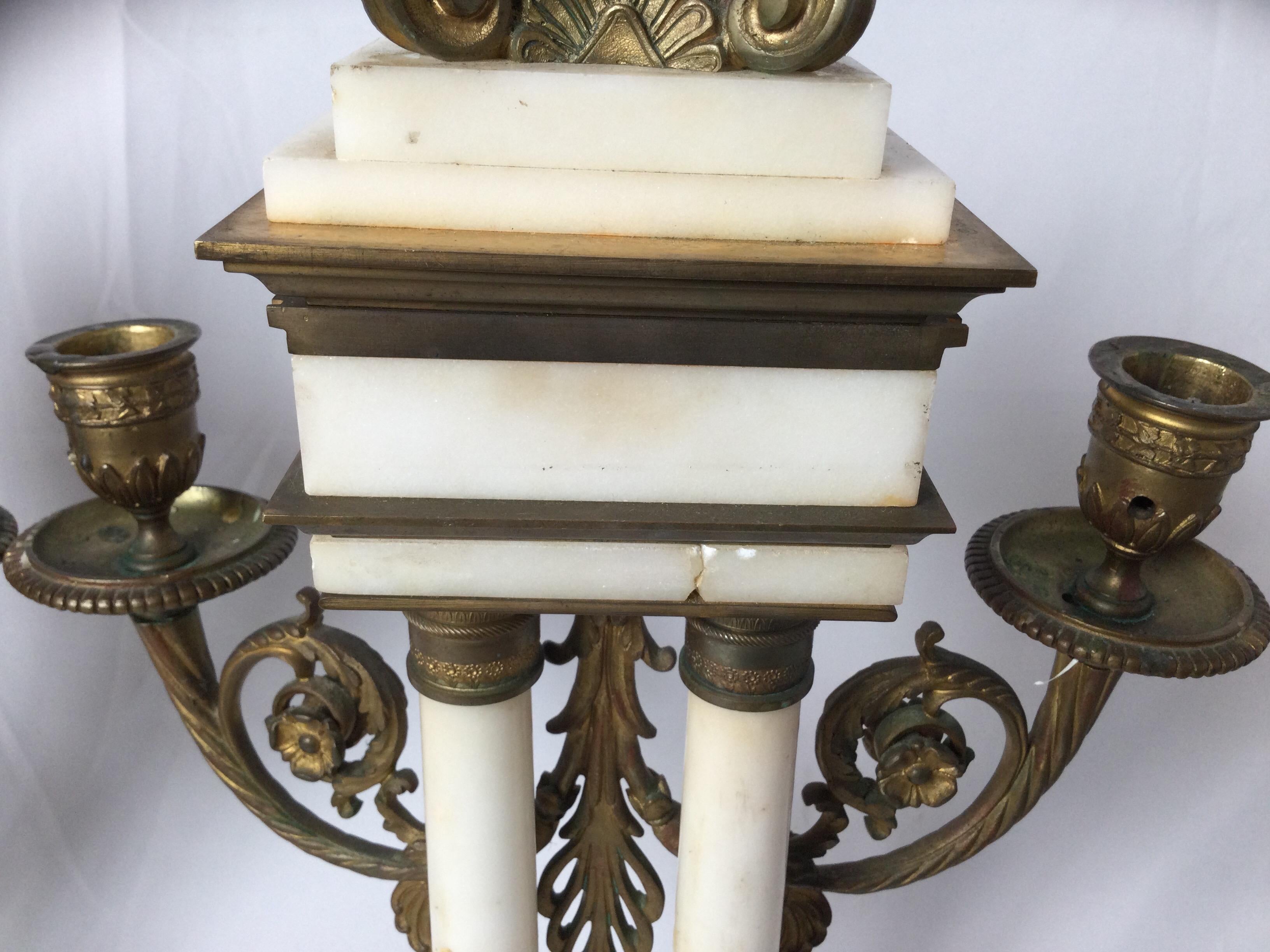 Late 19th Century Pair of  French Bronze and Marble Candelabras For Sale 5