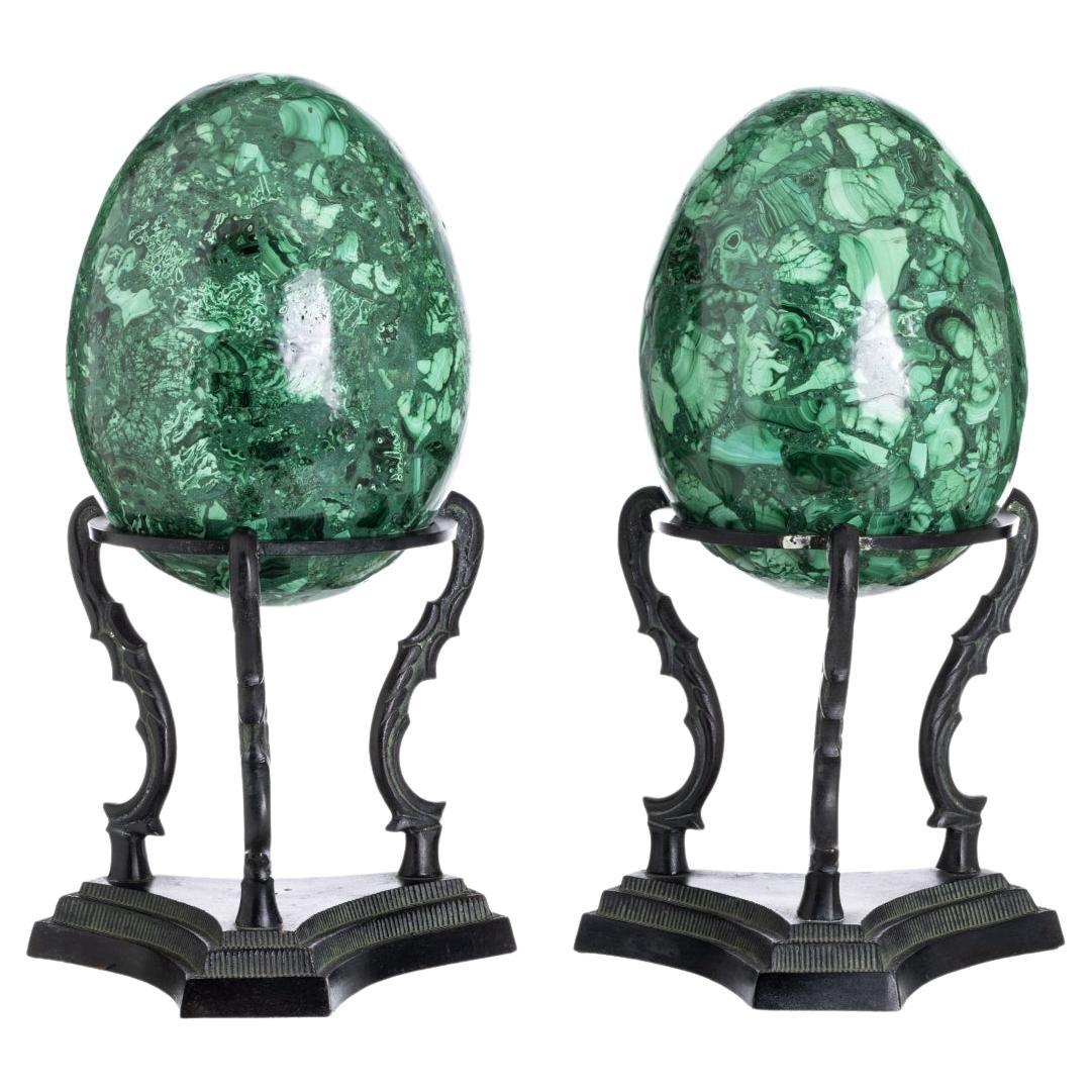 Late 19th Century Pair of French Eggs in Malachite