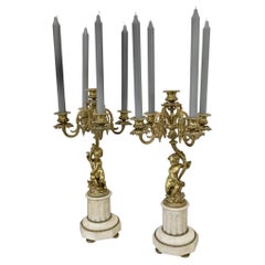 Late 19th Century Pair of French Gilt Bronze and Marble Candelabras