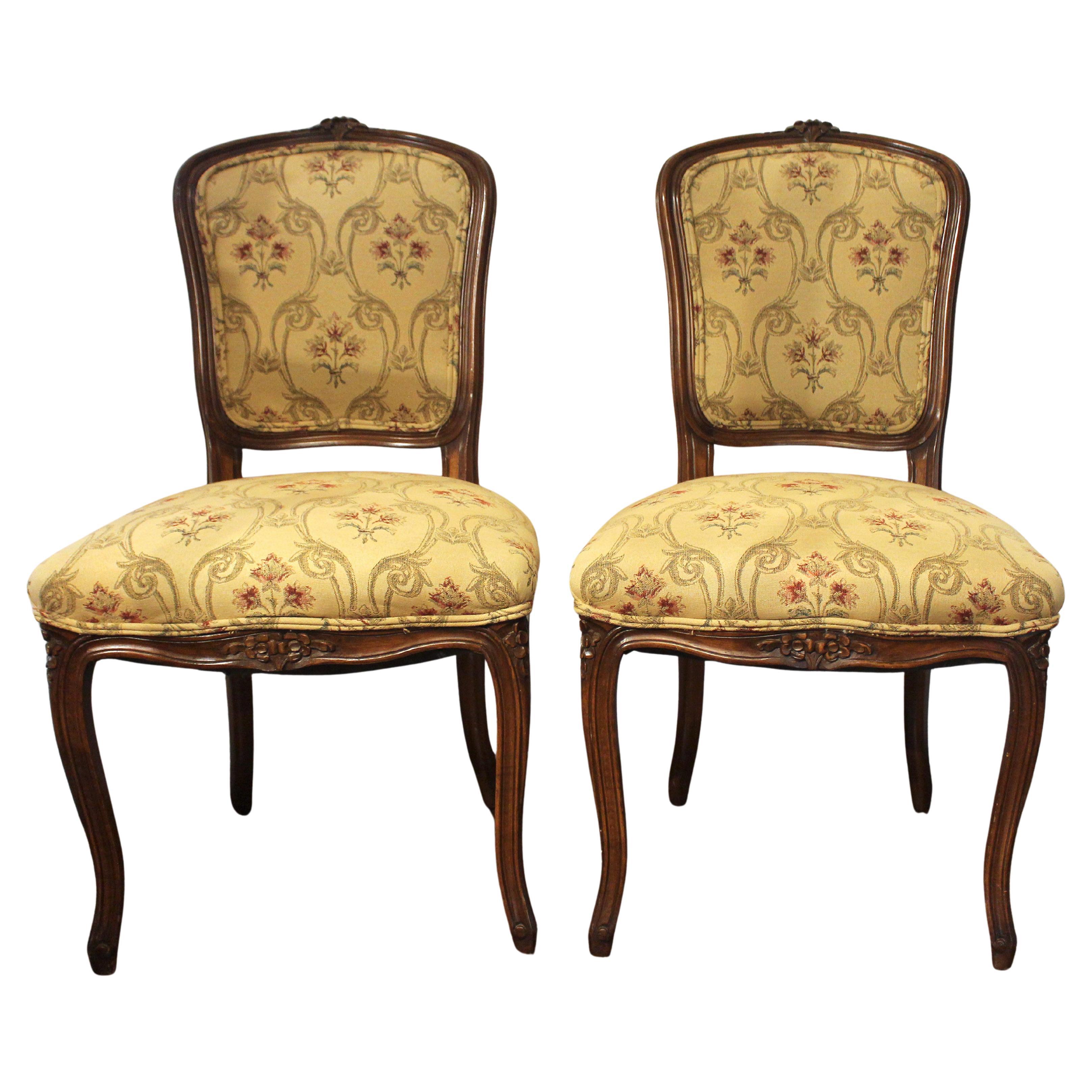 Late 19th Century Pair of French Louis XV Style Side Chairs