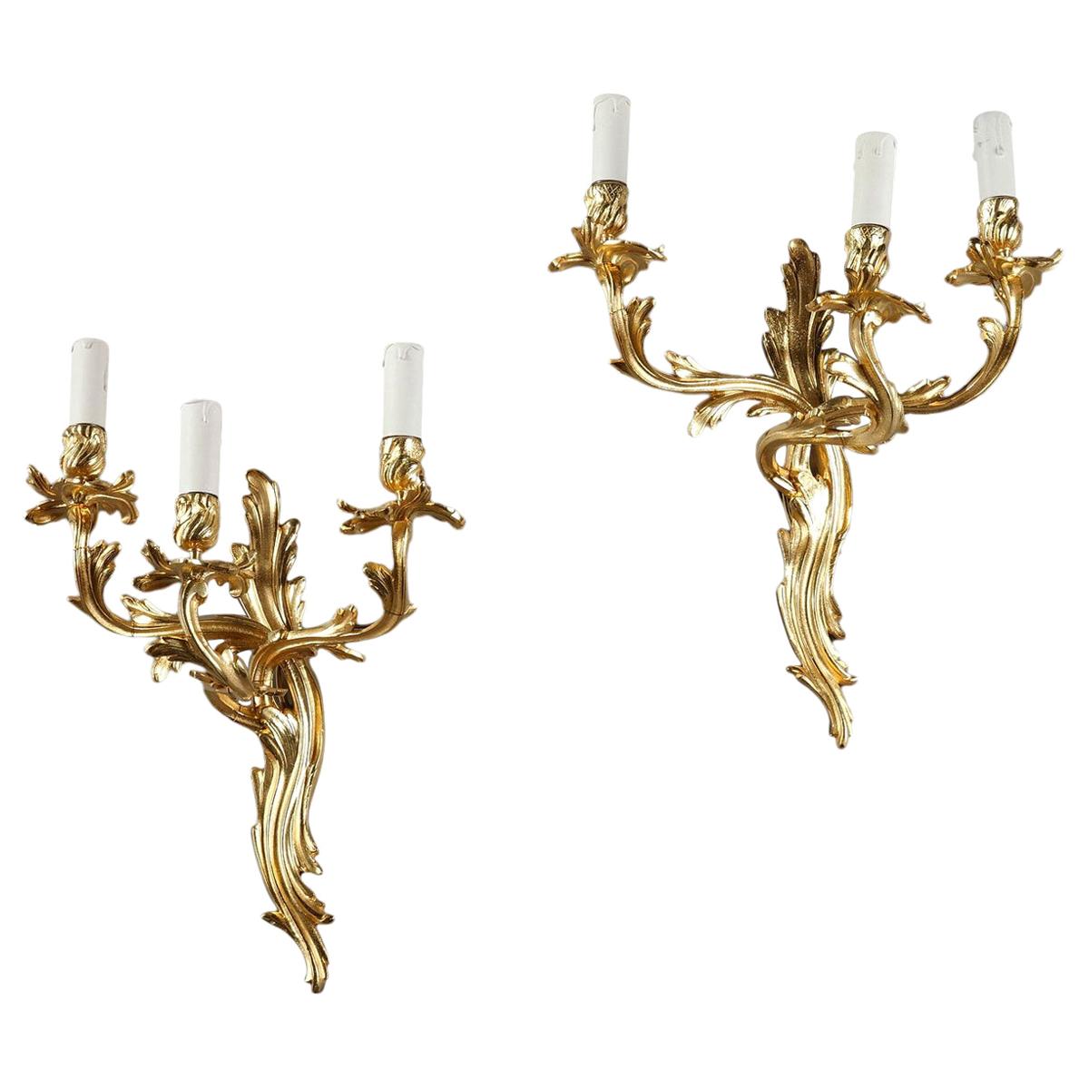 Late 19th Century Pair of French Wall Sconces in Louis XV Style