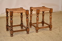 Late 19th Century Pair of French Walnut Stools