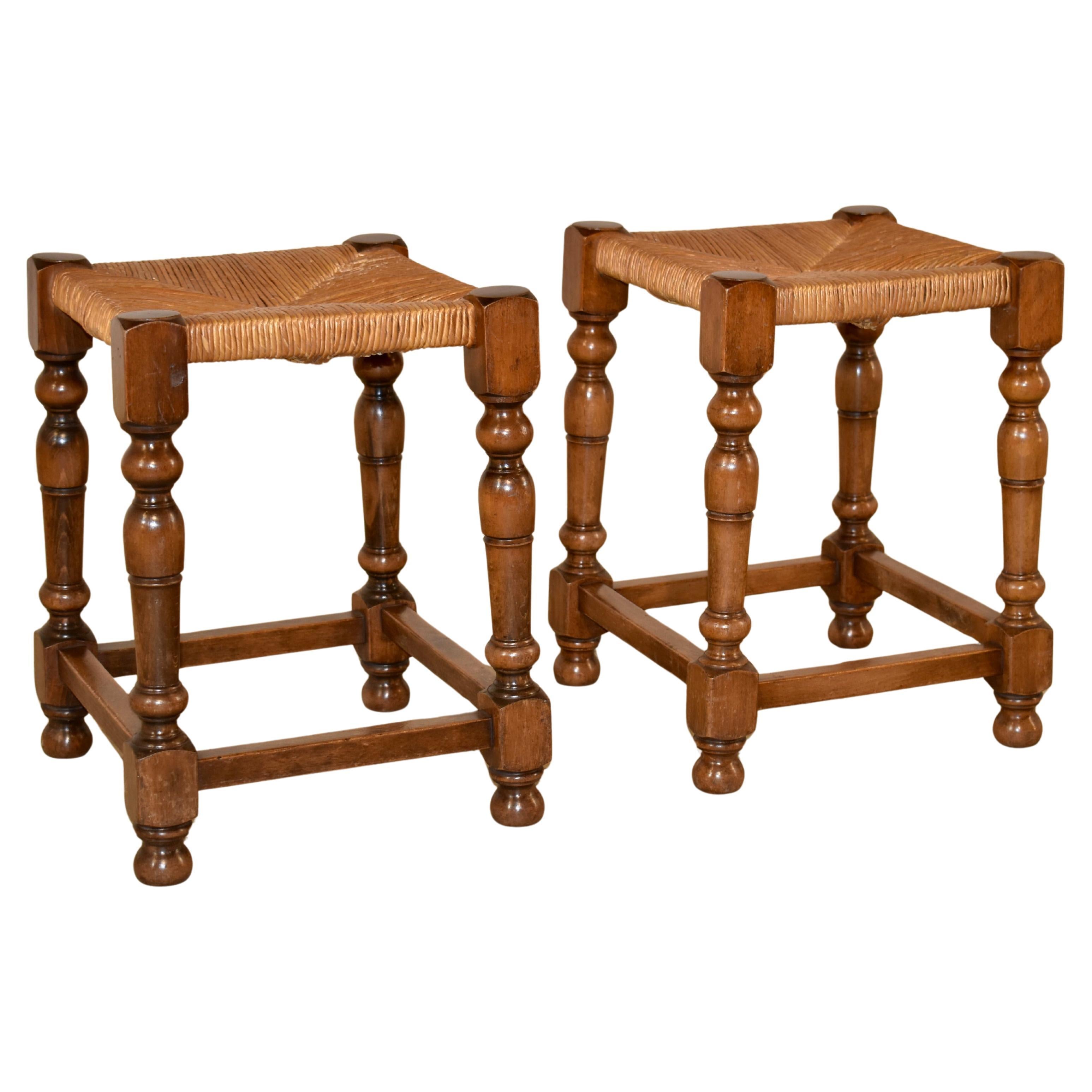 Late 19th Century Pair of French Walnut Stools For Sale