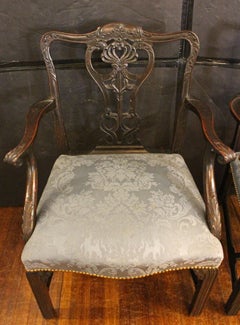 Late 19th Century Pair of George III Style Mahogany Arm Chairs