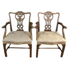 Late 19th Century Pair of George III Style Mahogany Arm Chairs