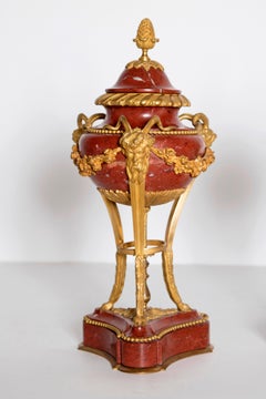 Late 19th Century Pair of Gilt Bronze Mounted Rouge Marble Lidded Coupes