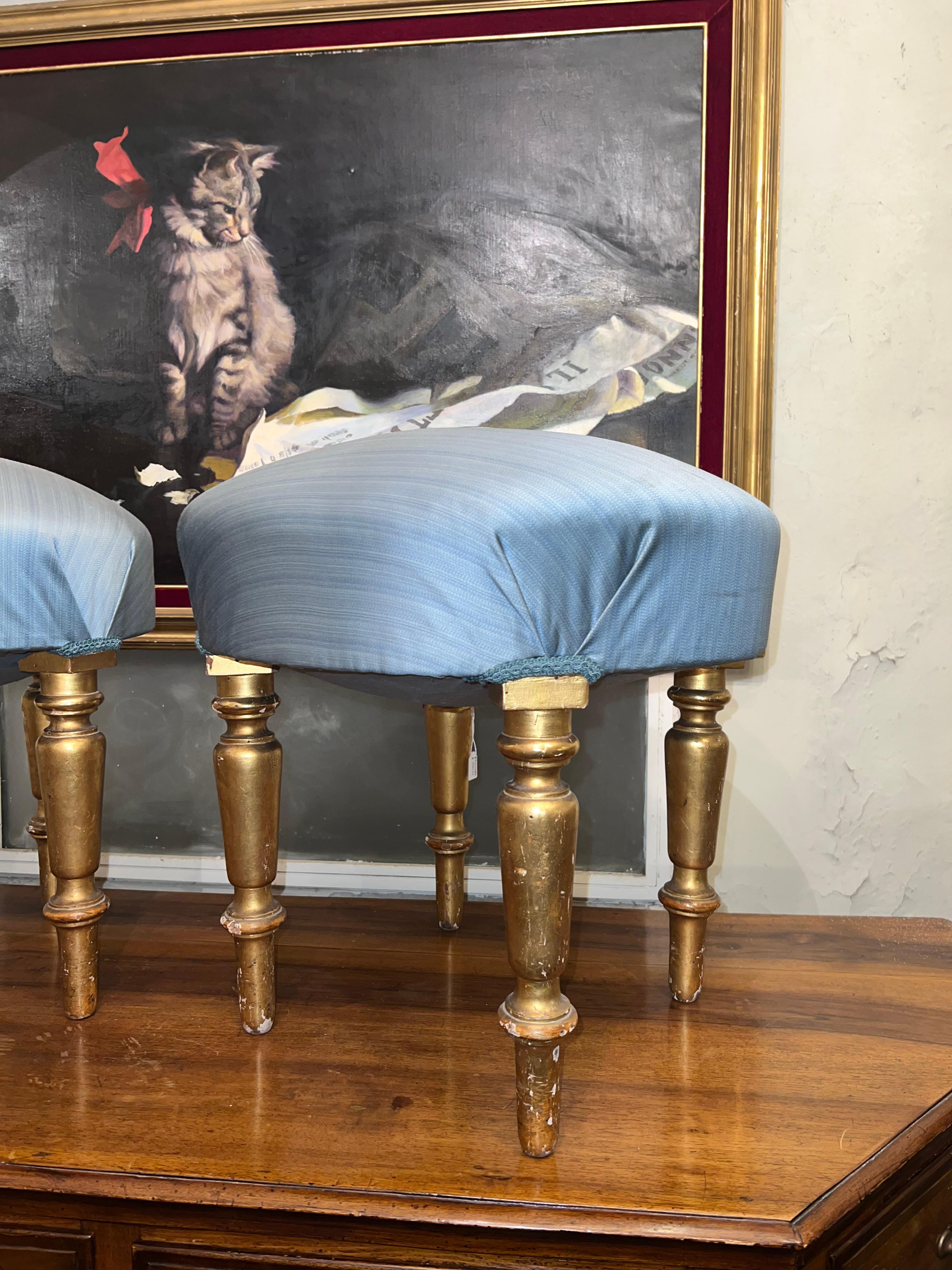 Late 19th Century Pair of Giltwood Poufs For Sale 1