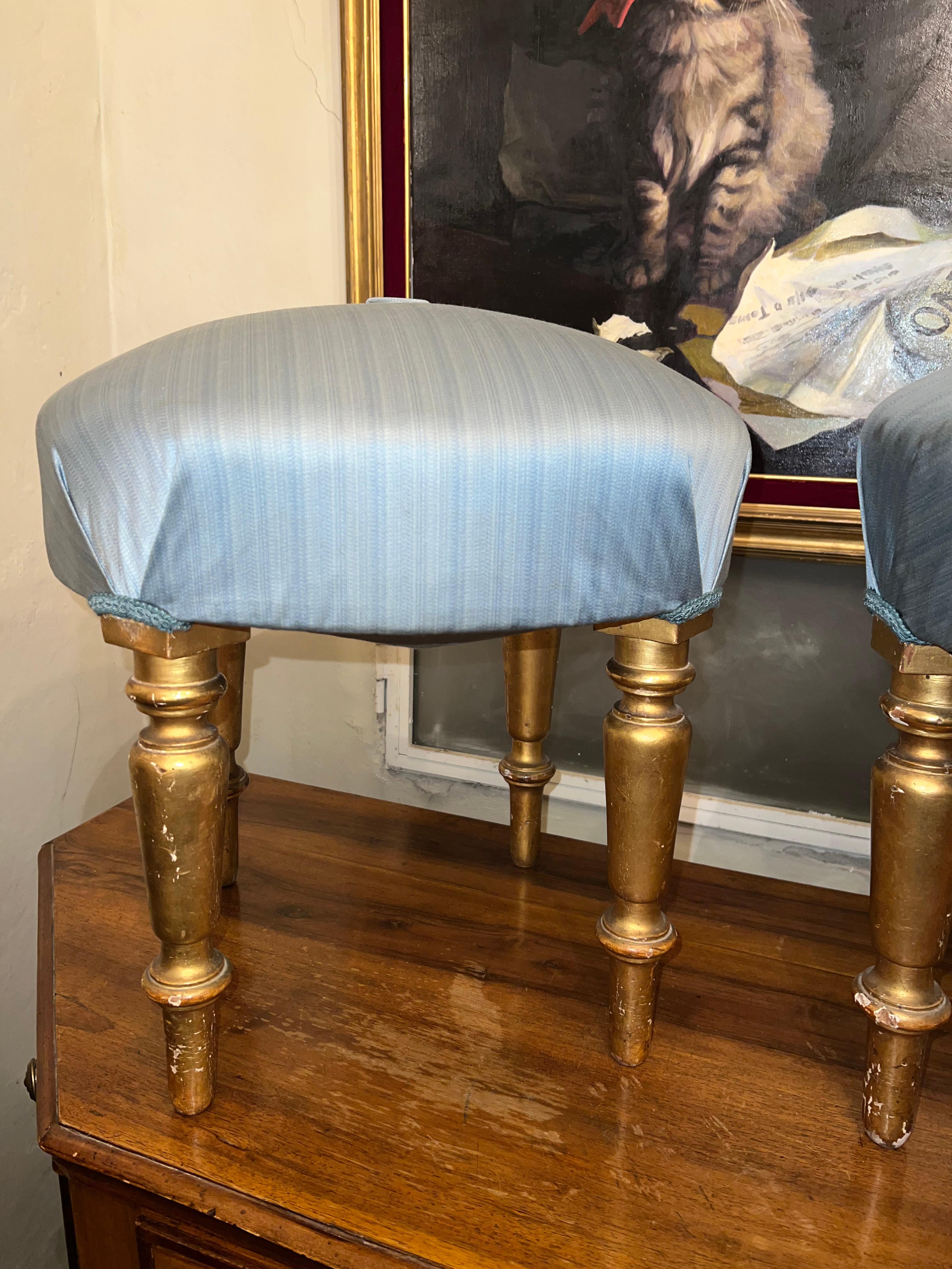 Late 19th Century Pair of Giltwood Poufs For Sale 2
