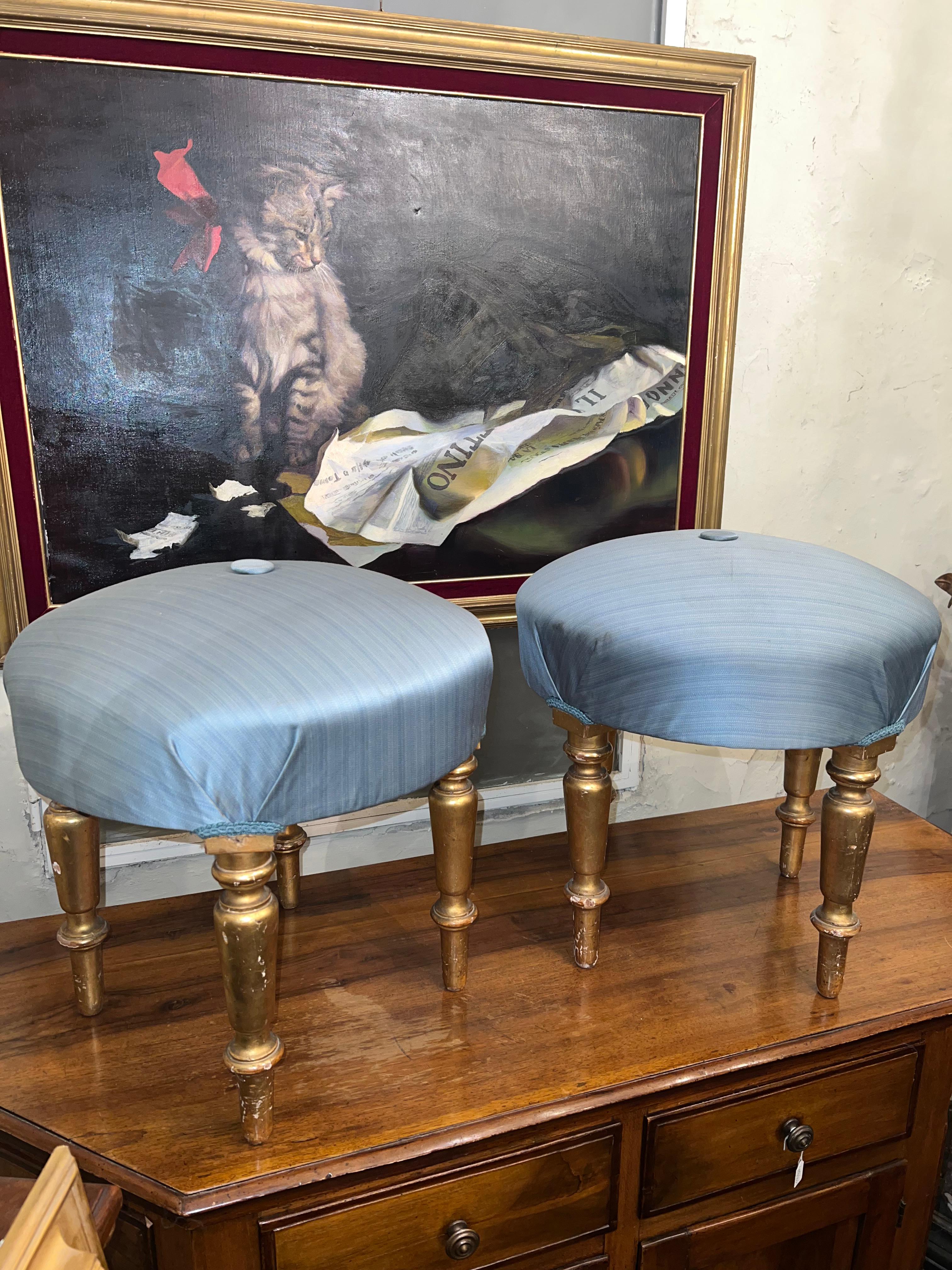 Late 19th Century Pair of Giltwood Poufs For Sale 3