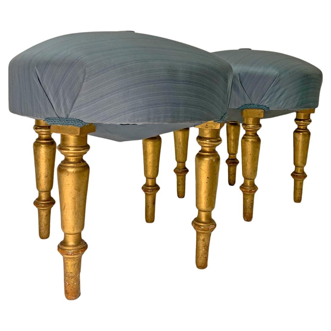 Late 19th Century Pair of Giltwood Poufs For Sale
