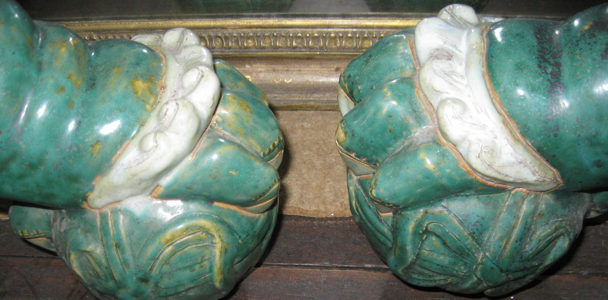 Late 19th century Pair of Glazed Porcelain Foo Dogs For Sale 4