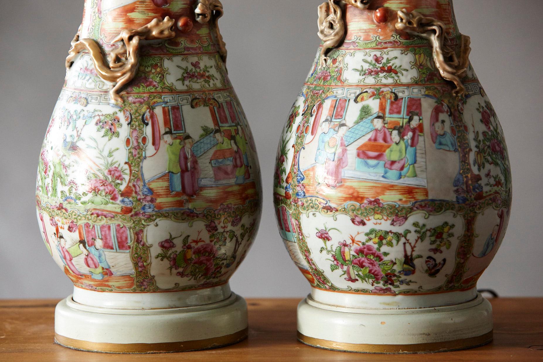 Late 19th Century Pair of Hand Painted Chinese Porcelain Vase Style Table Lamps 2