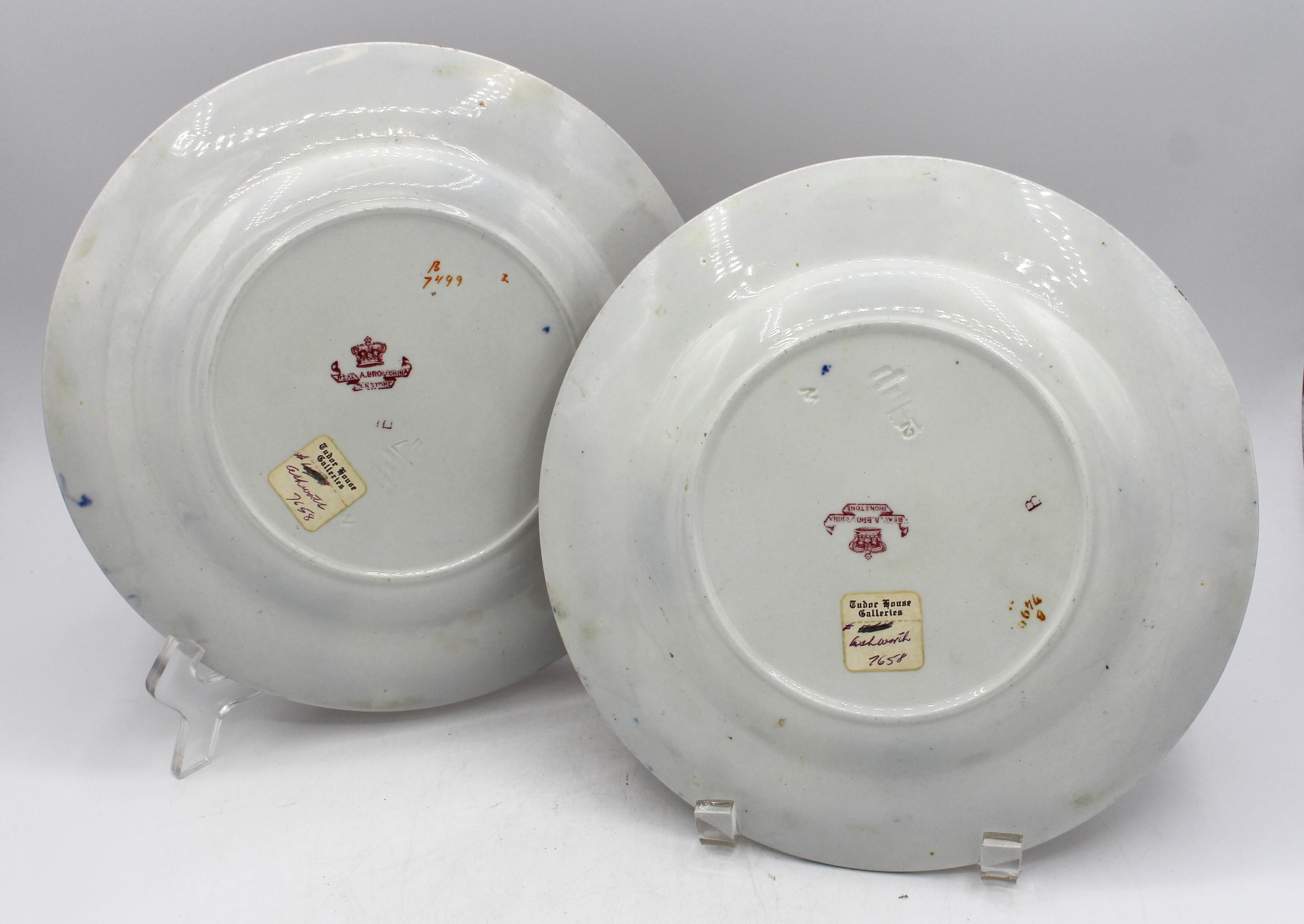 Late 19th century pair of Ironstone plates by Ashworth Brothers. Bold Imari Pattern, number B7499 in orange & impressed 