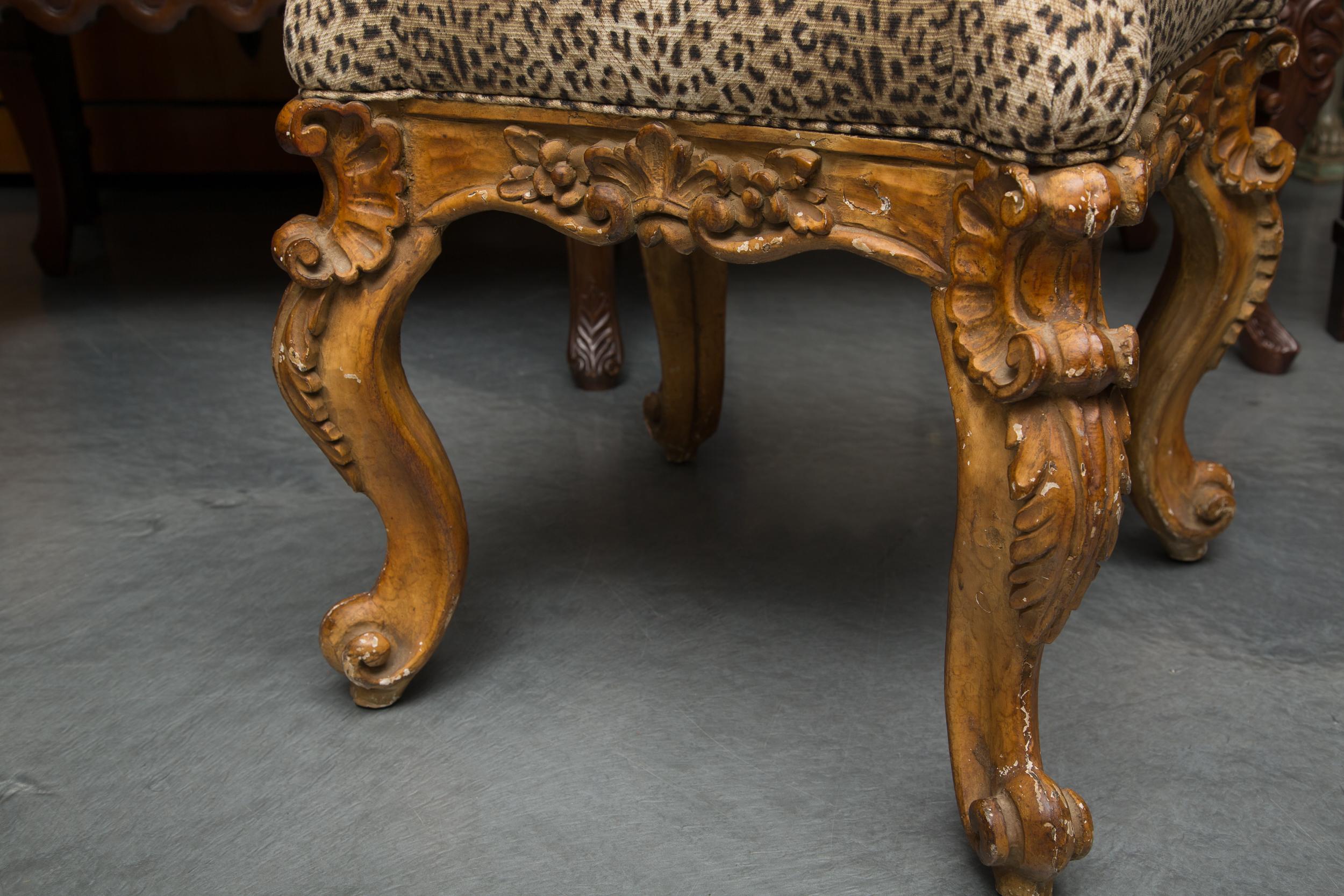 Hand-Carved Late 19th Century Pair of Italian Carved Rococo Style Stools