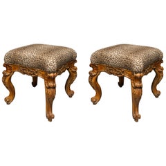 Late 19th Century Pair of Italian Carved Rococo Style Stools