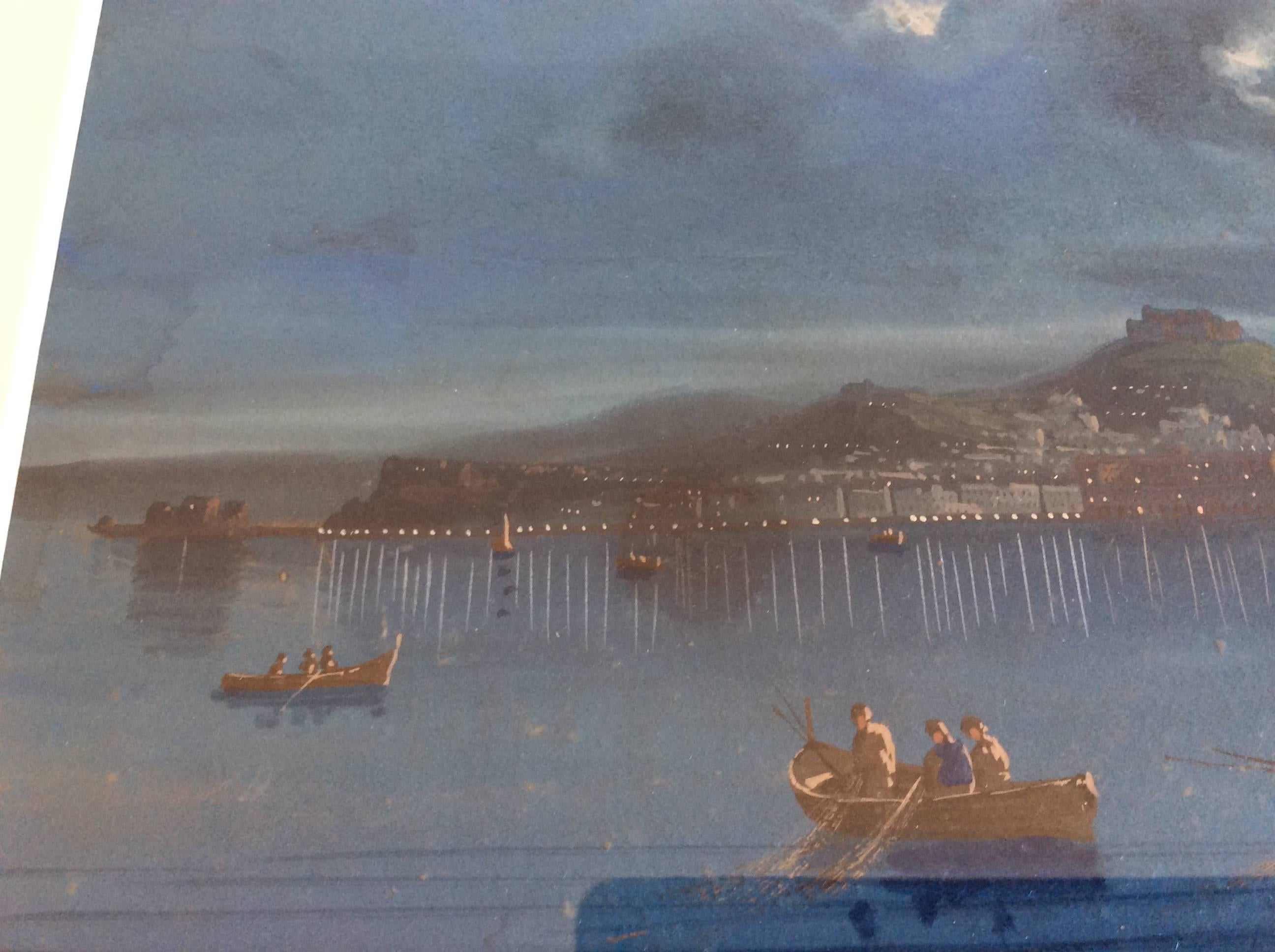 Birch Late 19th Century, Pair of Italian Gouache paintings of Vesuvius For Sale