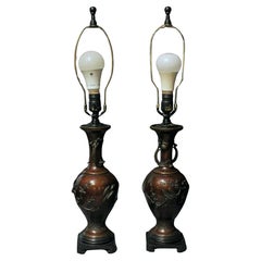 Late 19th Century Pair of Japanese Bronze Vases Mounted as Lamps