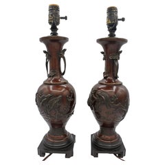 Late 19th Century Pair of Japanese Bronze Vases Mounted as Lamps