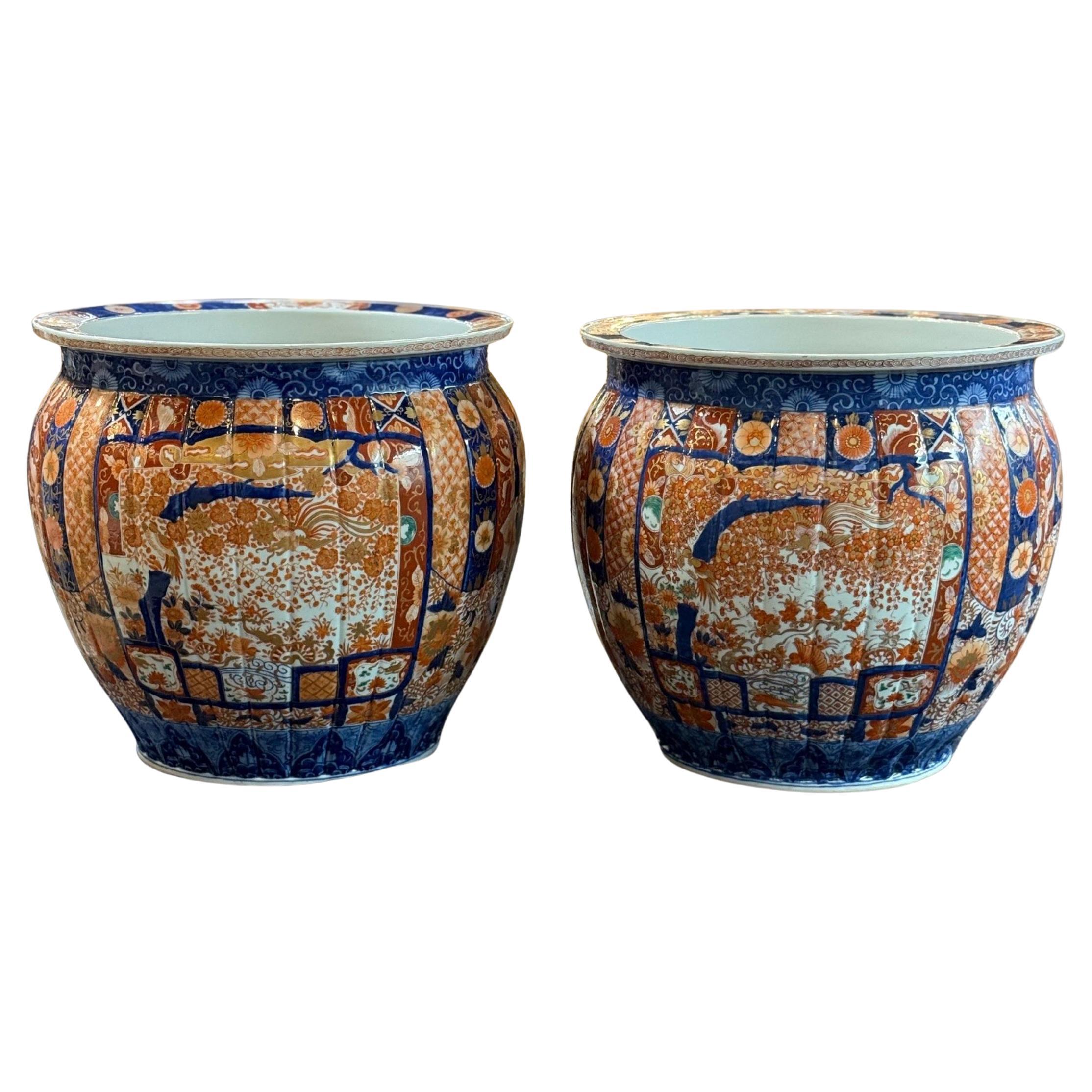 Late 19th Century Pair of Japanese Imari Porcelain Jardinières or Planters