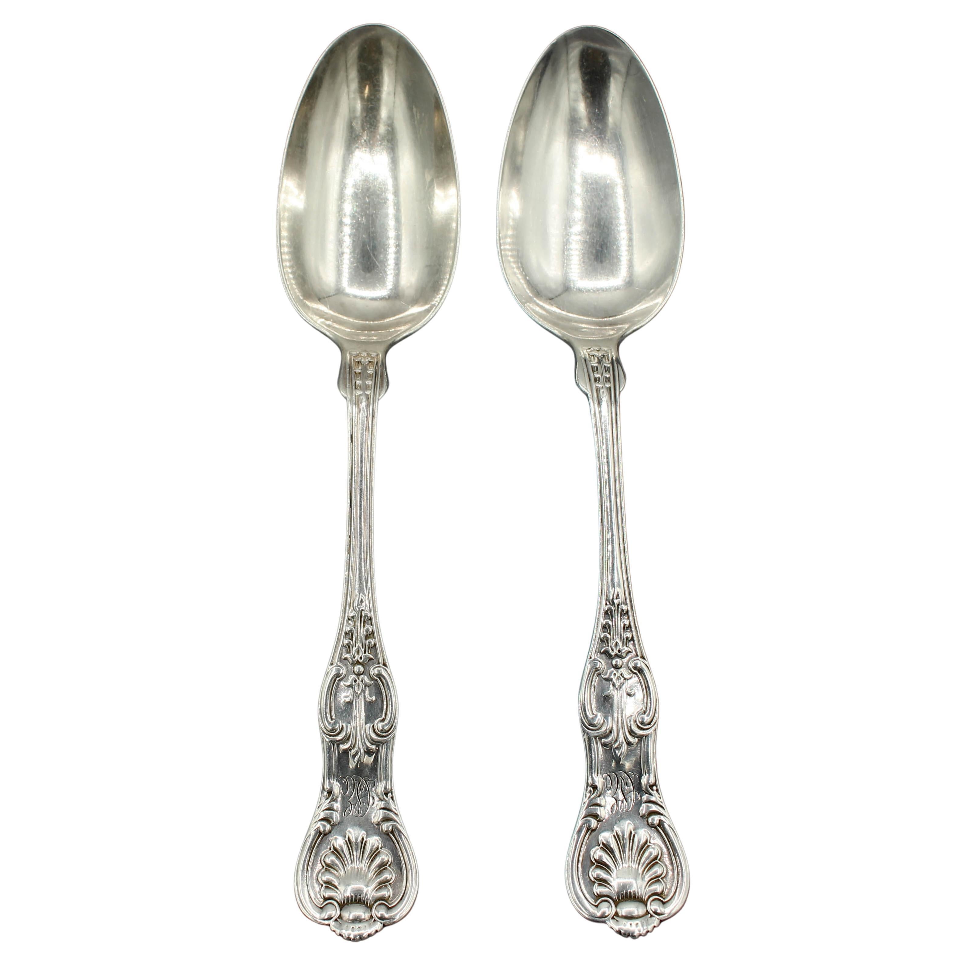 Late 19th Century Pair of "King" Pattern Sterling Silver Spoons For Sale