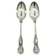 Antique Late 19th Century Pair of "King" Pattern Sterling Silver Spoons