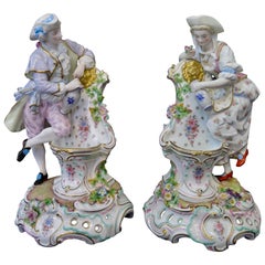 Pareja de grandes estatuas de porcelana de París de finales del siglo XIX
