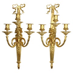 Late 19th Century Pair of Louis XVI Goats'' Heads Gilt Bronze Wall Lights Sconces