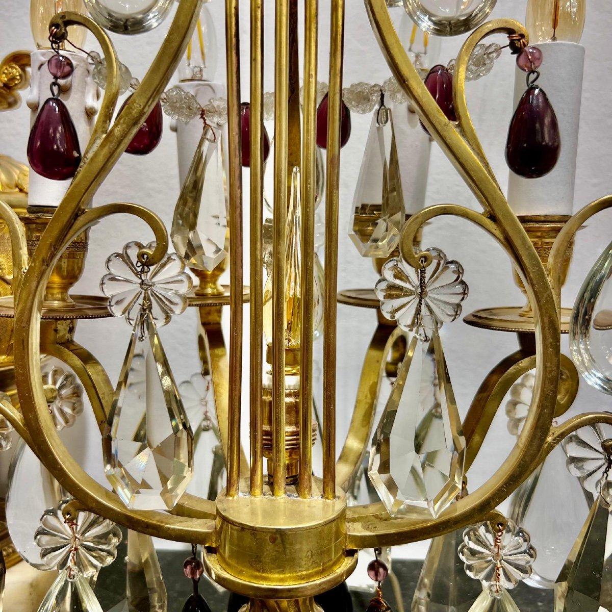 Louis Philippe Late 19th Century Pair of Lyre Shaped Four-Light Candelabras For Sale