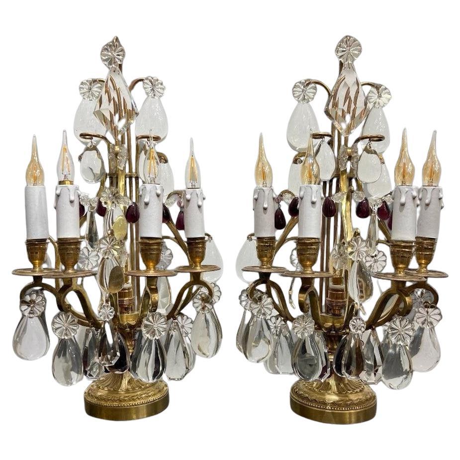 Late 19th Century Pair of Lyre Shaped Four-Light Candelabras For Sale