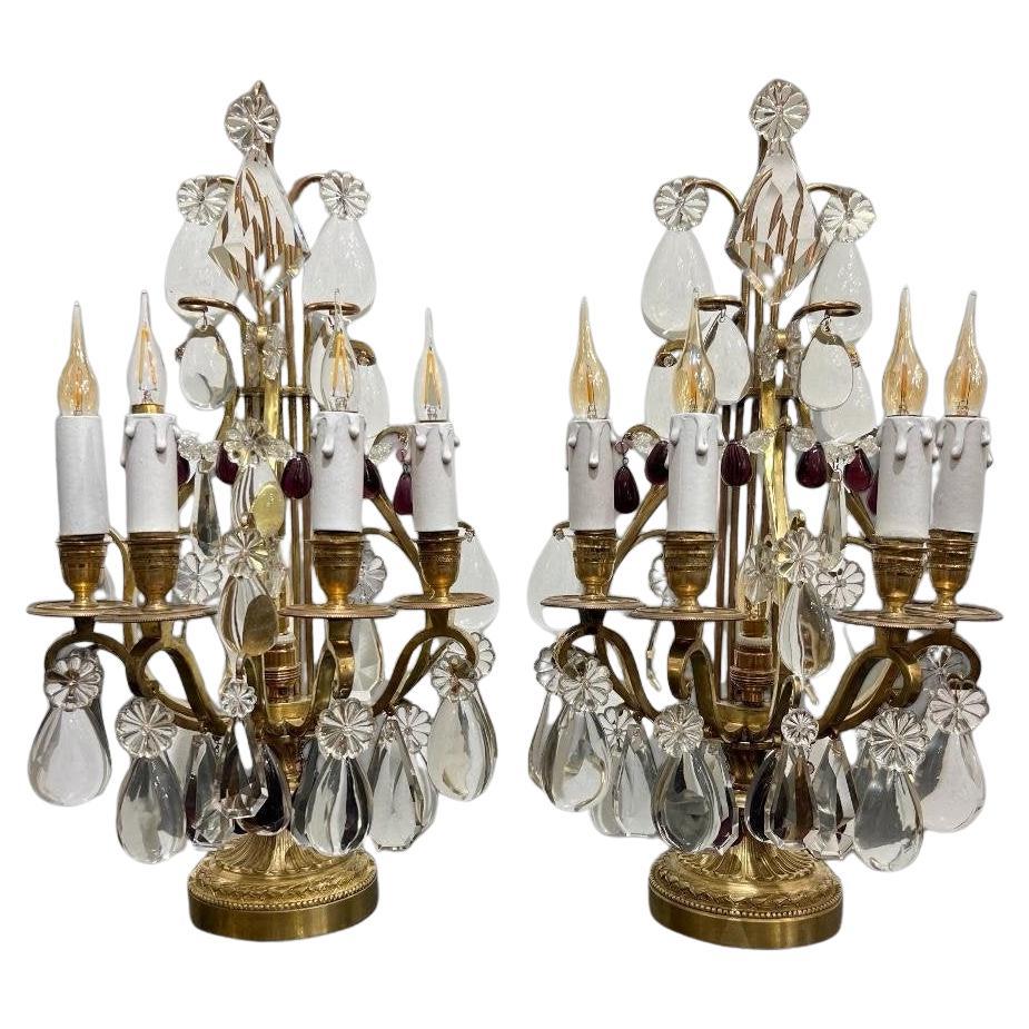 Coppia di candelabri a quattro luci a forma di lira della fine del XIX secolo
