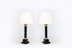 Finales del Siglo XIX, Pareja de Lámparas de Mesa con Columna de Metal